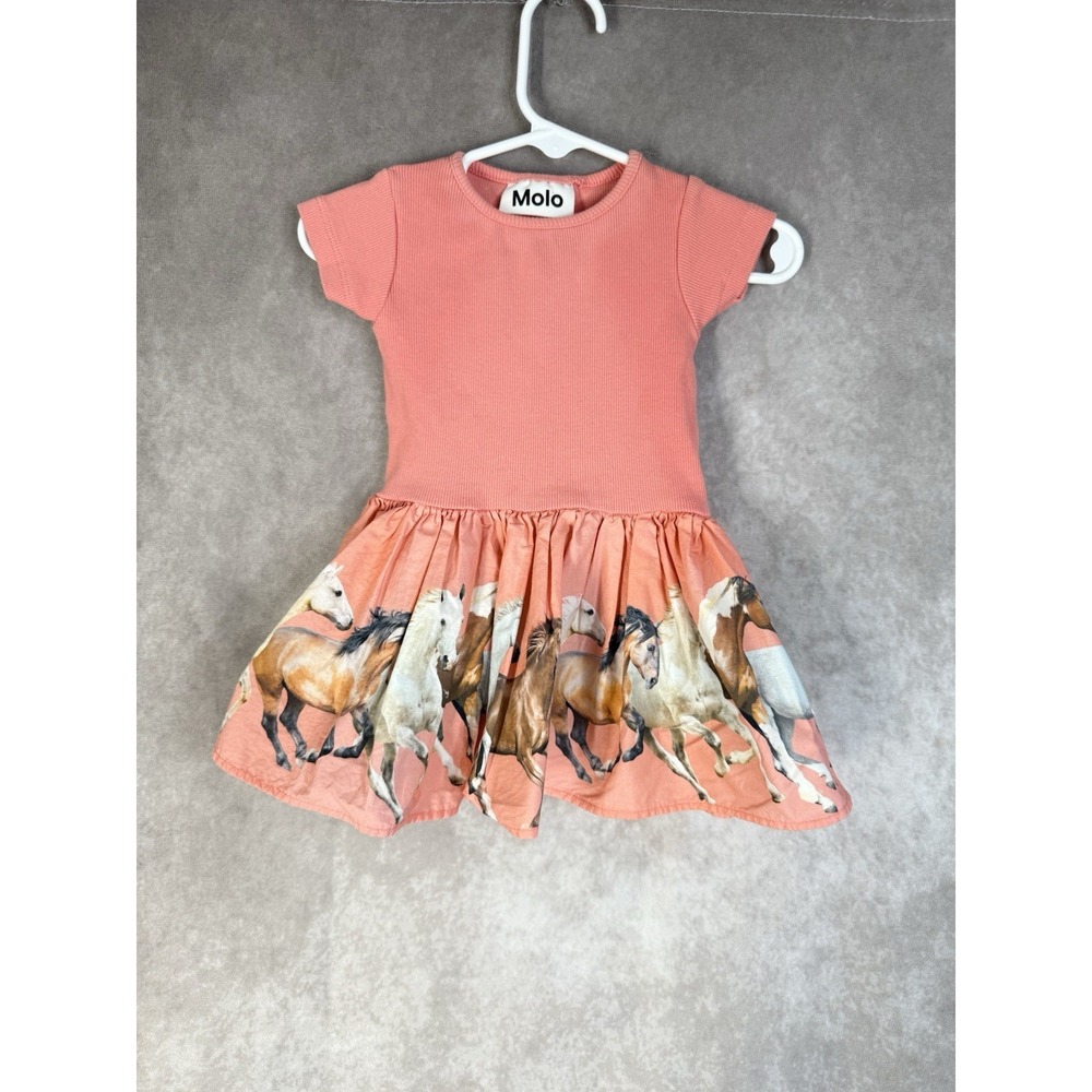 Molo Cissa Ribbed Horse Rodeo Print Dress In Pink Size 74 US 9M